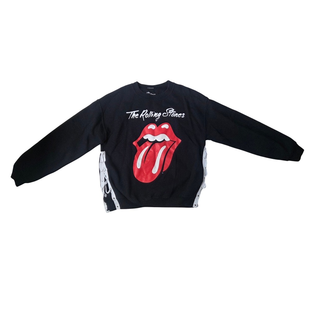 Rolling Stones Lace‎ Up Sweatshirt Coquette Grunge Rockstar Girlfriend Medium